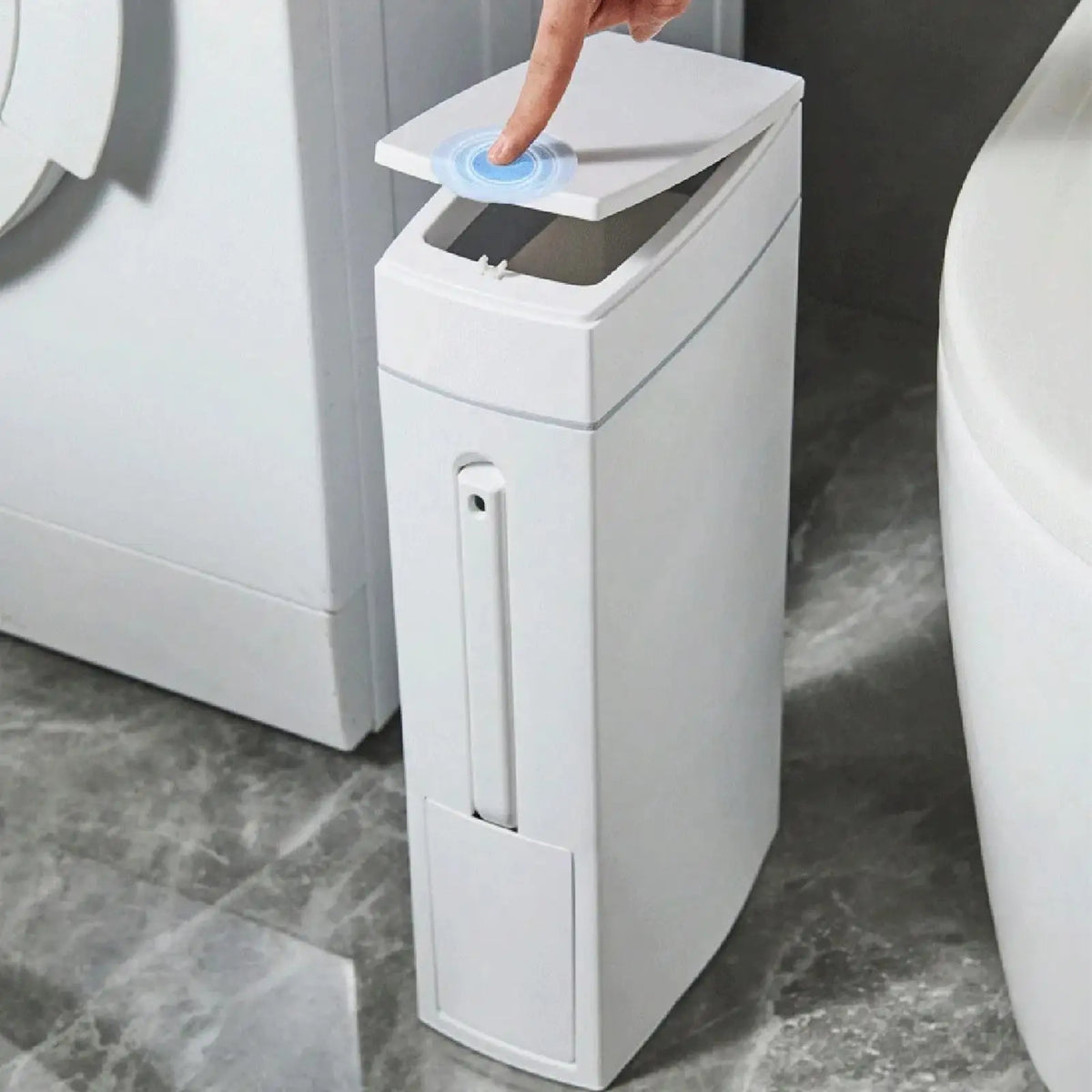 poubelle moderne salle bain brosse wc blanc déchets respectueux environnement