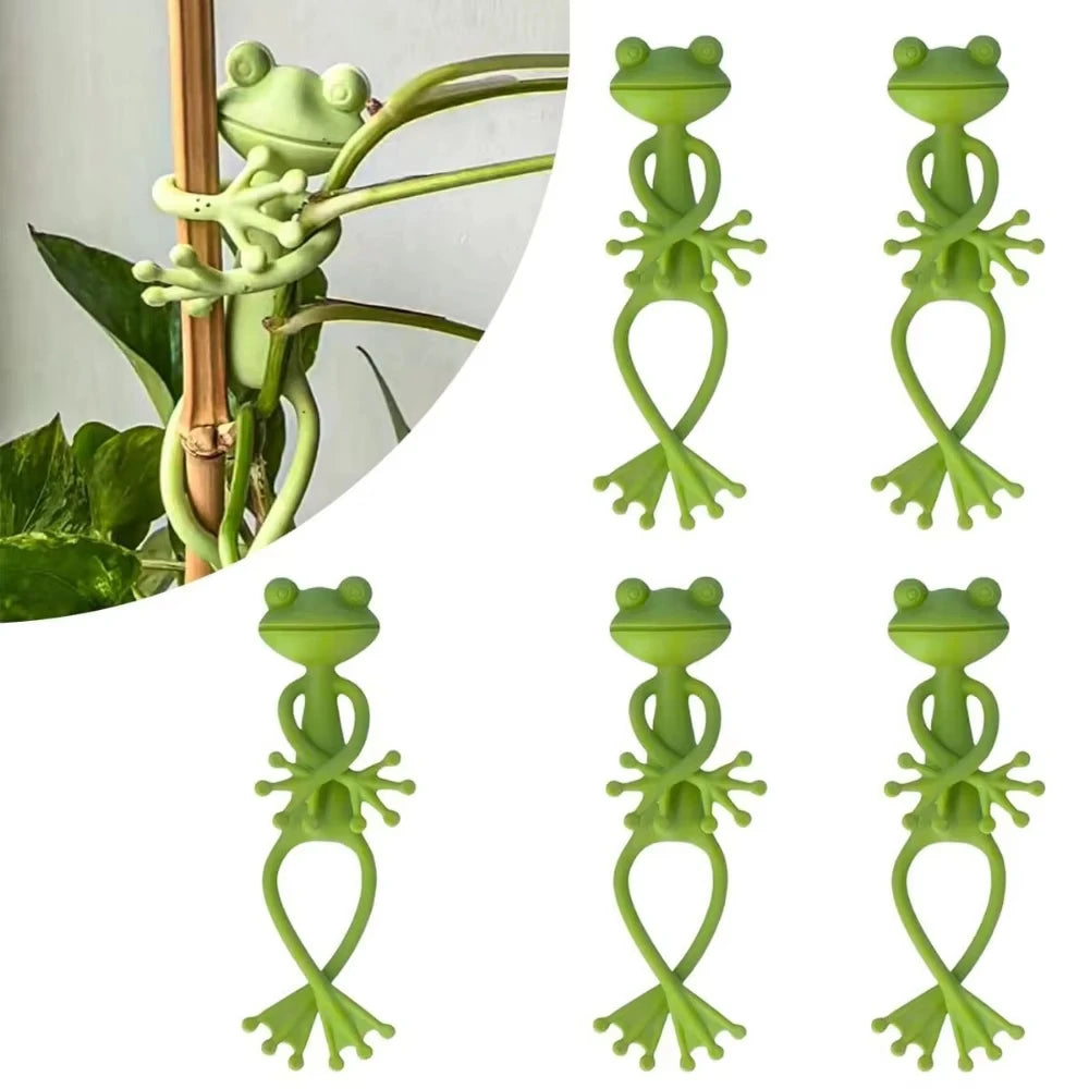 supports plantes forme grenouille vert texturé décoration jardin ludique enroulement tige plantes