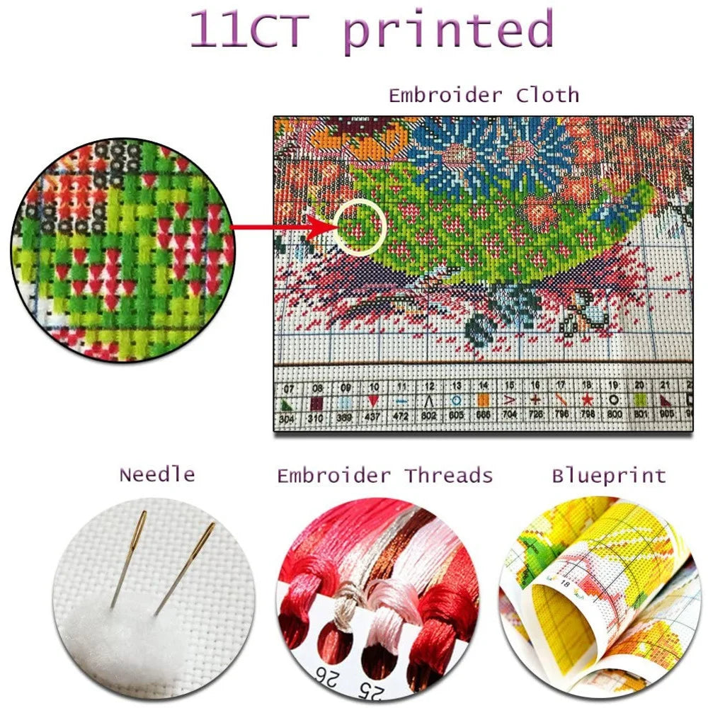 toile imprimée paysage chinois broderie kit point croix fils coton aiguilles packaging moderne decoration