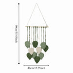 mobile mural vert blanc feuilles motif main tissée suspension simple decoration