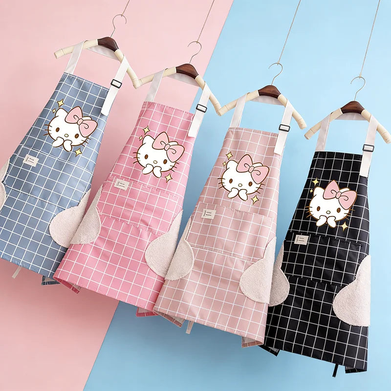 tablier cuisine kawaii hello kitty imperméable anti taches serviette intégrée poches coeurs modernes