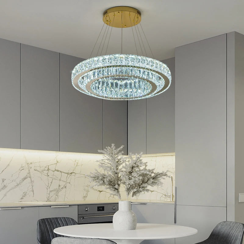 suspension lumineuse moderne dorée cristal transparent chaînes inclusées 4000k 6000k télécommande