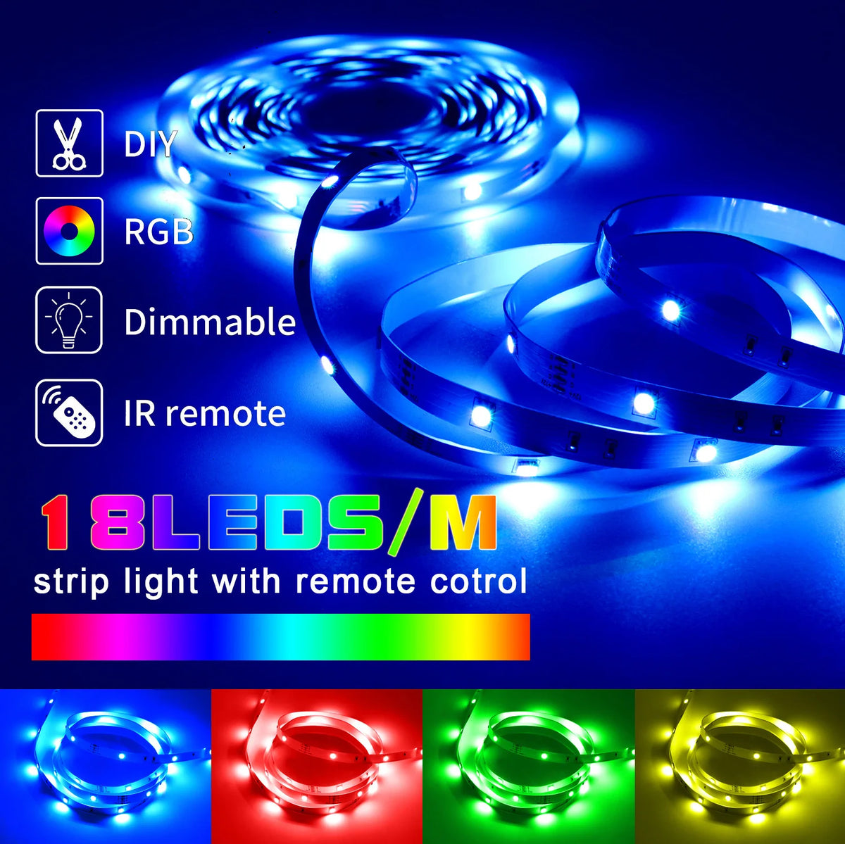 ruban led multicolore rgb wifi 12v 5m 15m 20m moderne télécommande application
