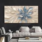 tableau moderne toile abstraite fleurs beige bleu gris opaque sans cadre 50x100cm 50x150cm