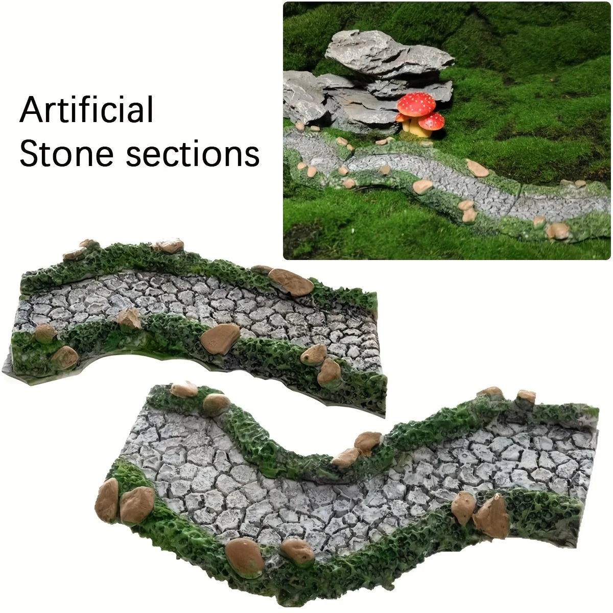 décorations artificielles pierre résine naturelles mousse grises vertes paysagèresextérieur miniature aménagement jardin