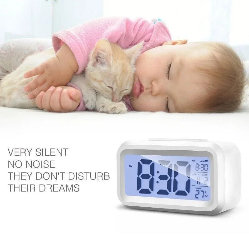 horloge numérique moderne alarme date température indicateur nuit snooze lumière inteligente couleurs noir rose