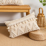 coussin beige géométrique frange boho chic intérieur décoration maison lavable