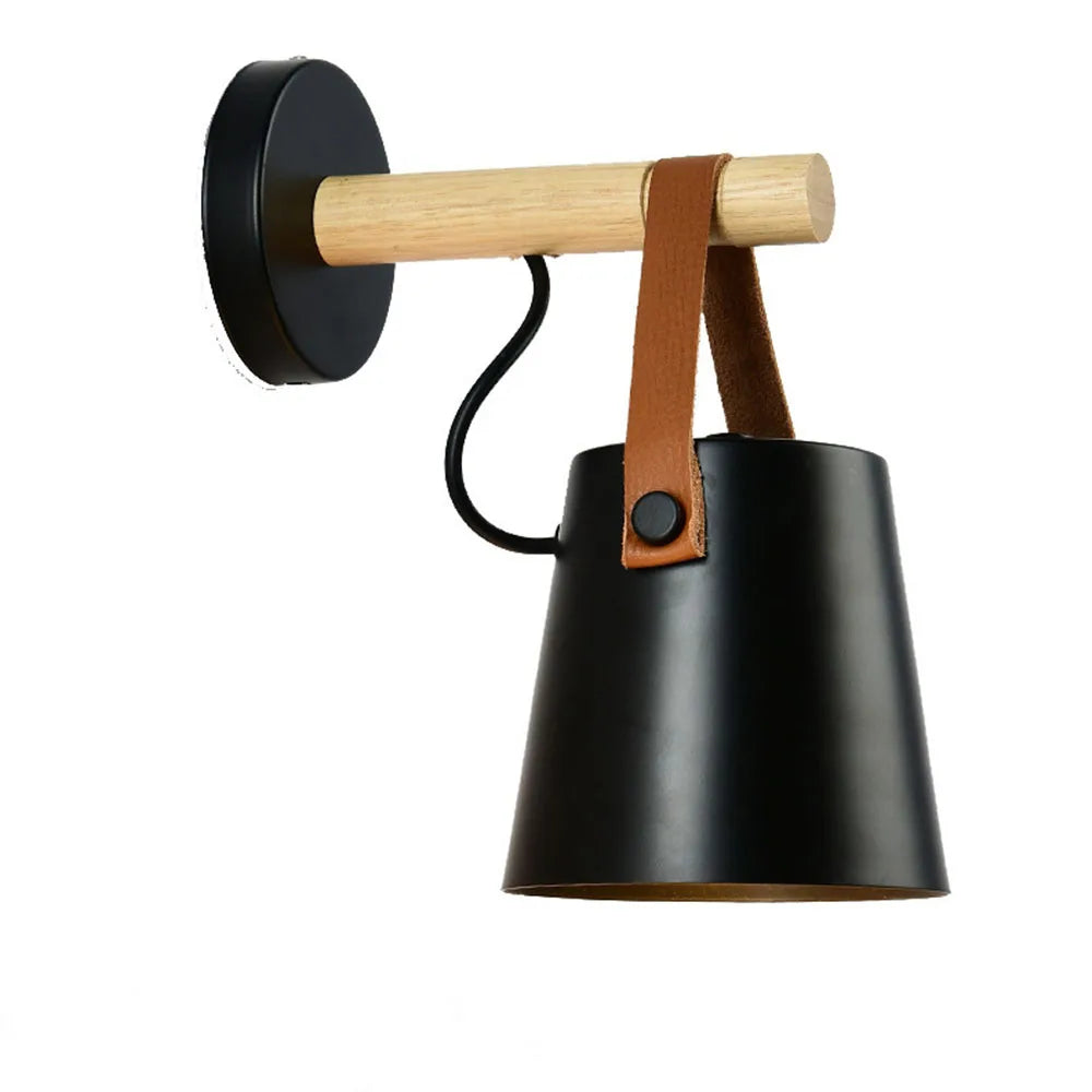 lampe murale moderne minimaliste abatjour conique sangles cuir éclairage chambre salon cuisine industriel fixée
