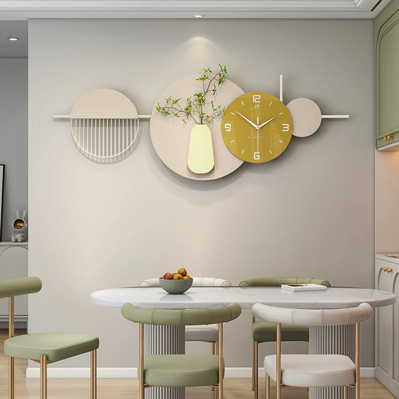 horloge murale moderne or beige géométrique minimaliste 100x38cm chambre salon decoration