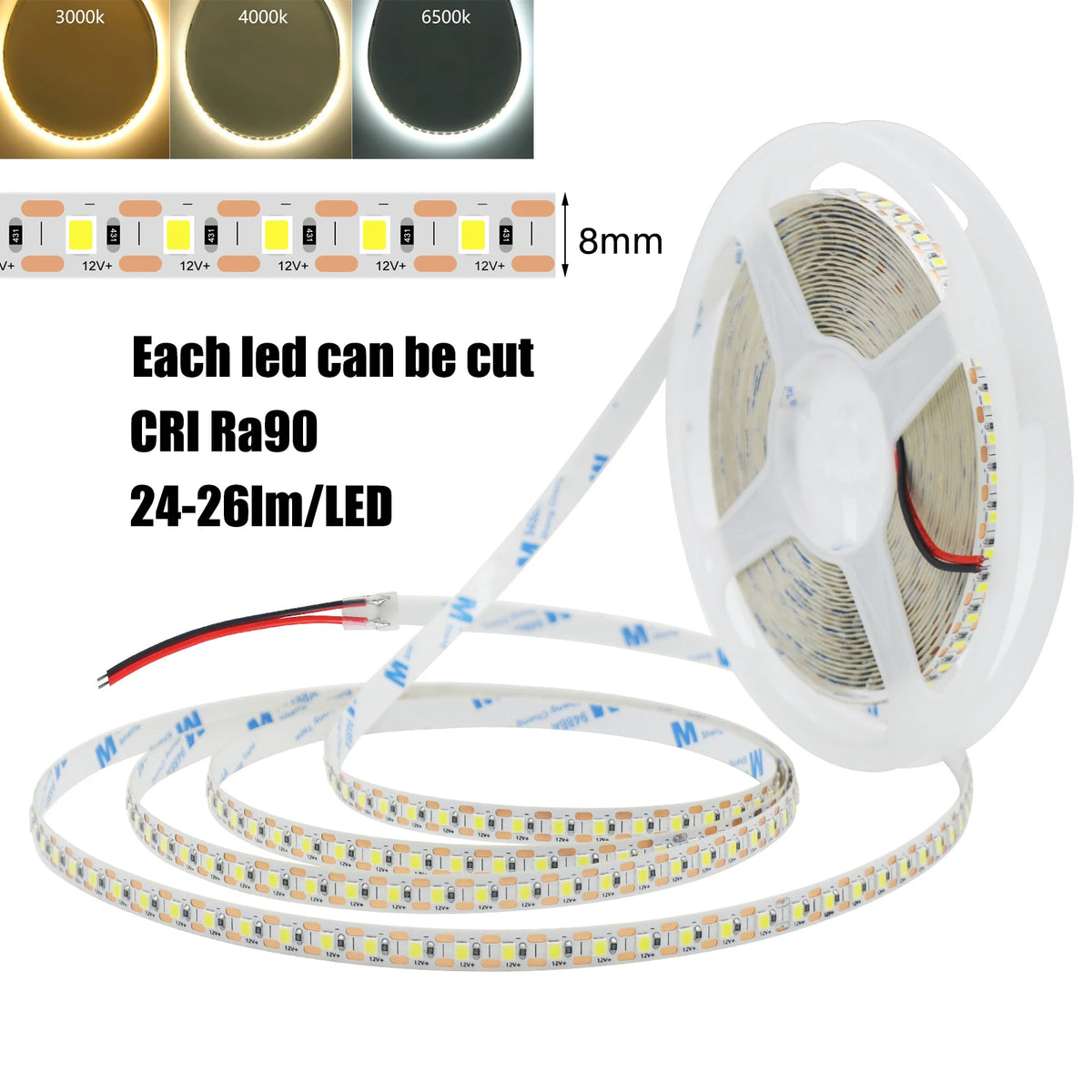 ruban led 12v 10m 3000k 4000k 6000k adhésif moderne blanc jaune gris