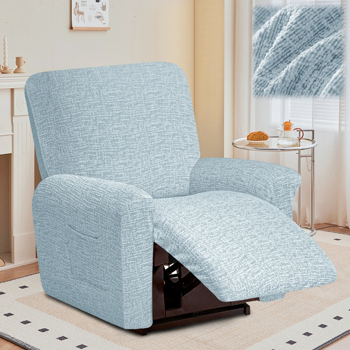 housse fauteuil inclinable beige clair tissu petits points noirs protection siège salon moderne extensible