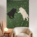 tapisserie murale décoration chambre salon chat mignon fleurs paysage vert moderne tissu polyester lavable