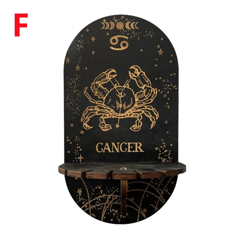 étagère murale noire dorée ornementations astrologiques pendeloques semi précieuses artisanal