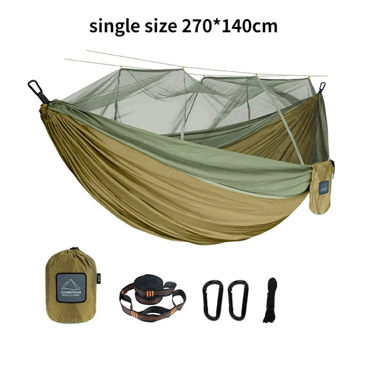 hamac nylon double taille vert olive bleu uni moderne moustiquaire sac rangement ceinture sécurité