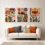 affiches murales modernes impressions toile fleurs stylisées rectangle vertical combiné trois images sans cadre