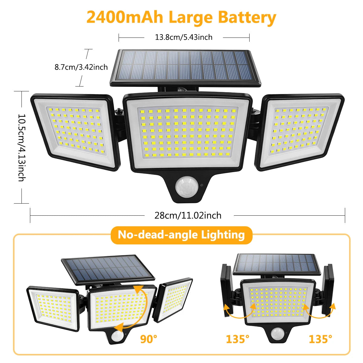 lampe solaire murale détecteur mouvement 208 led ip65 rechargeable autonomie moderne