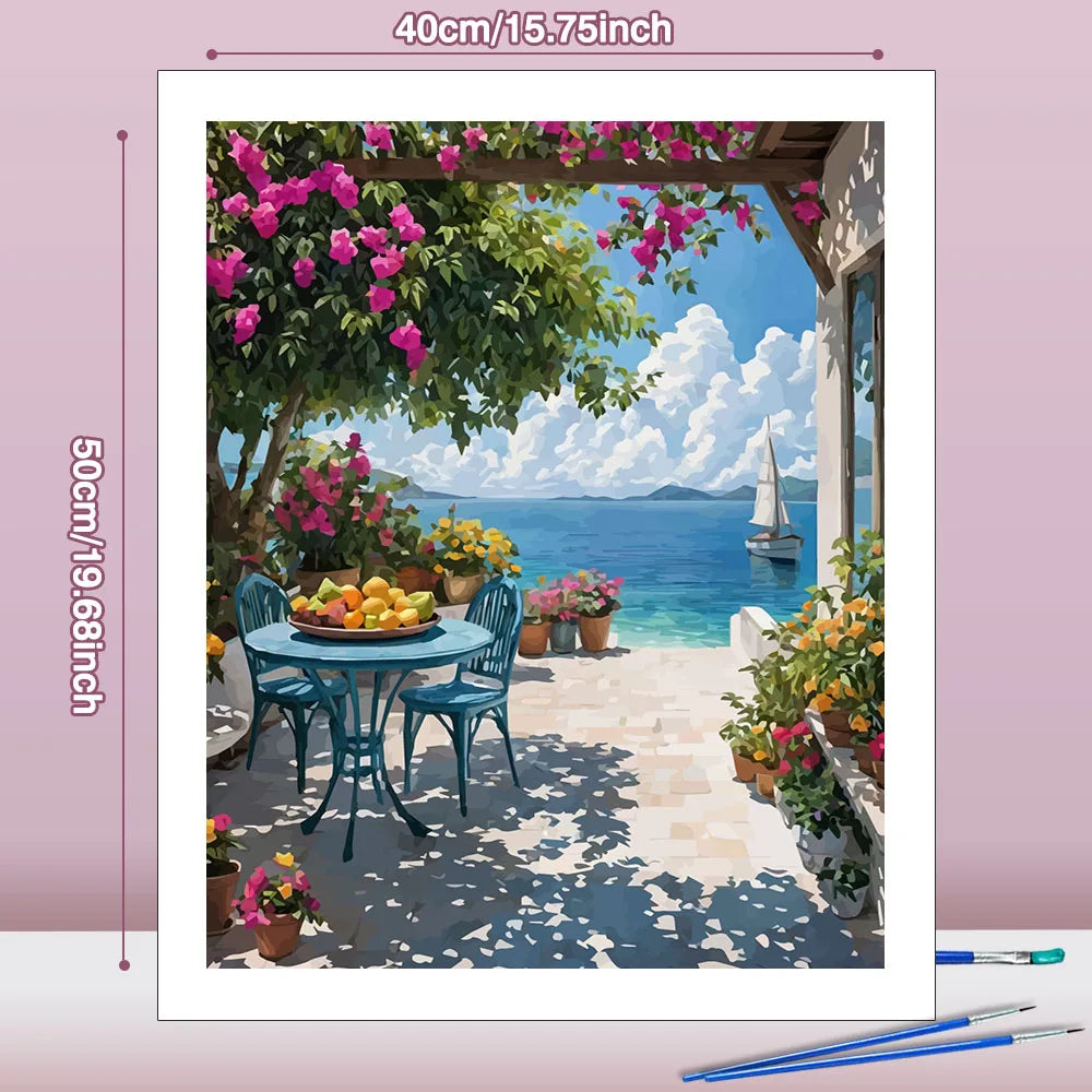 tableau peindre paysage marin fleurs toile diy peinture propylène decoration cadeau hobby nouveau peintre