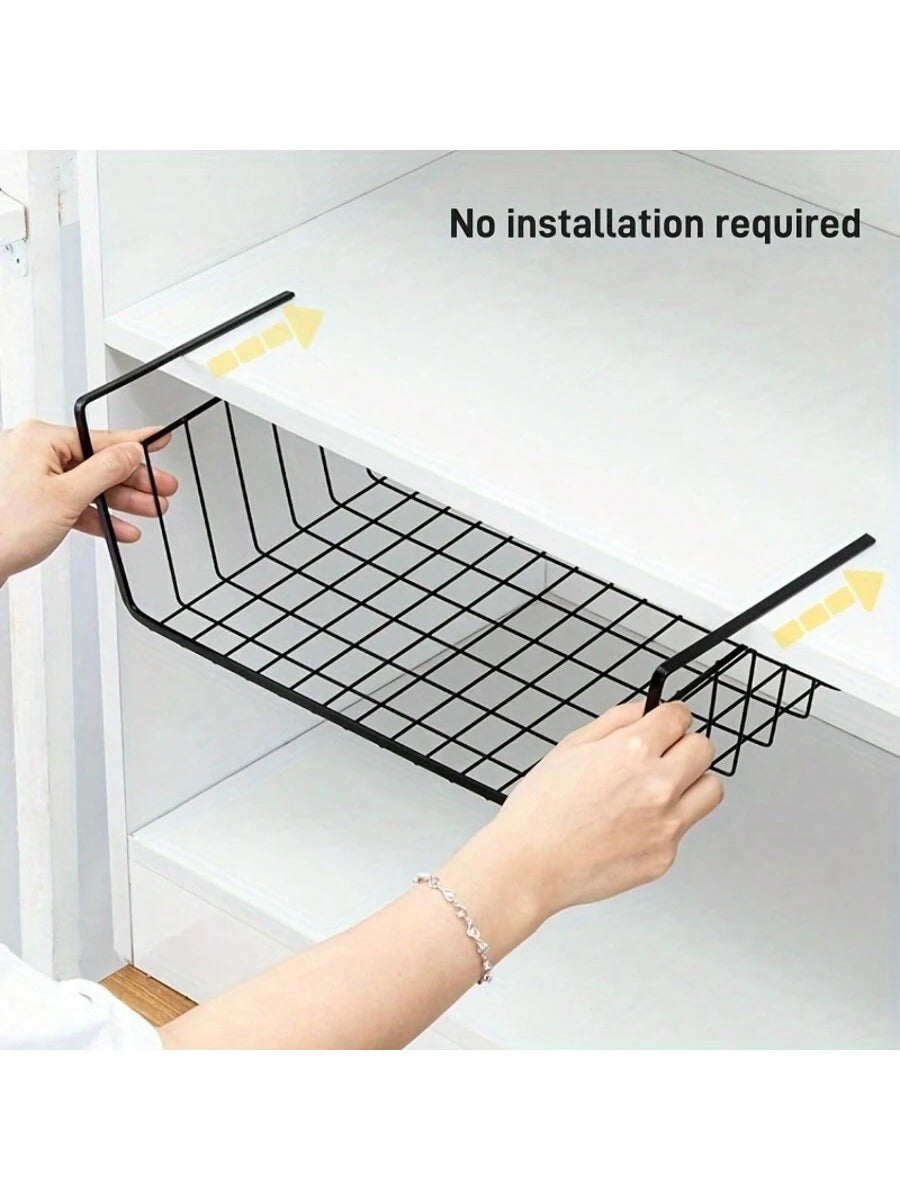 panier rangement multifonctionnel noir maille métallique moderne adhésif cuisine étudiant garde robe chambre