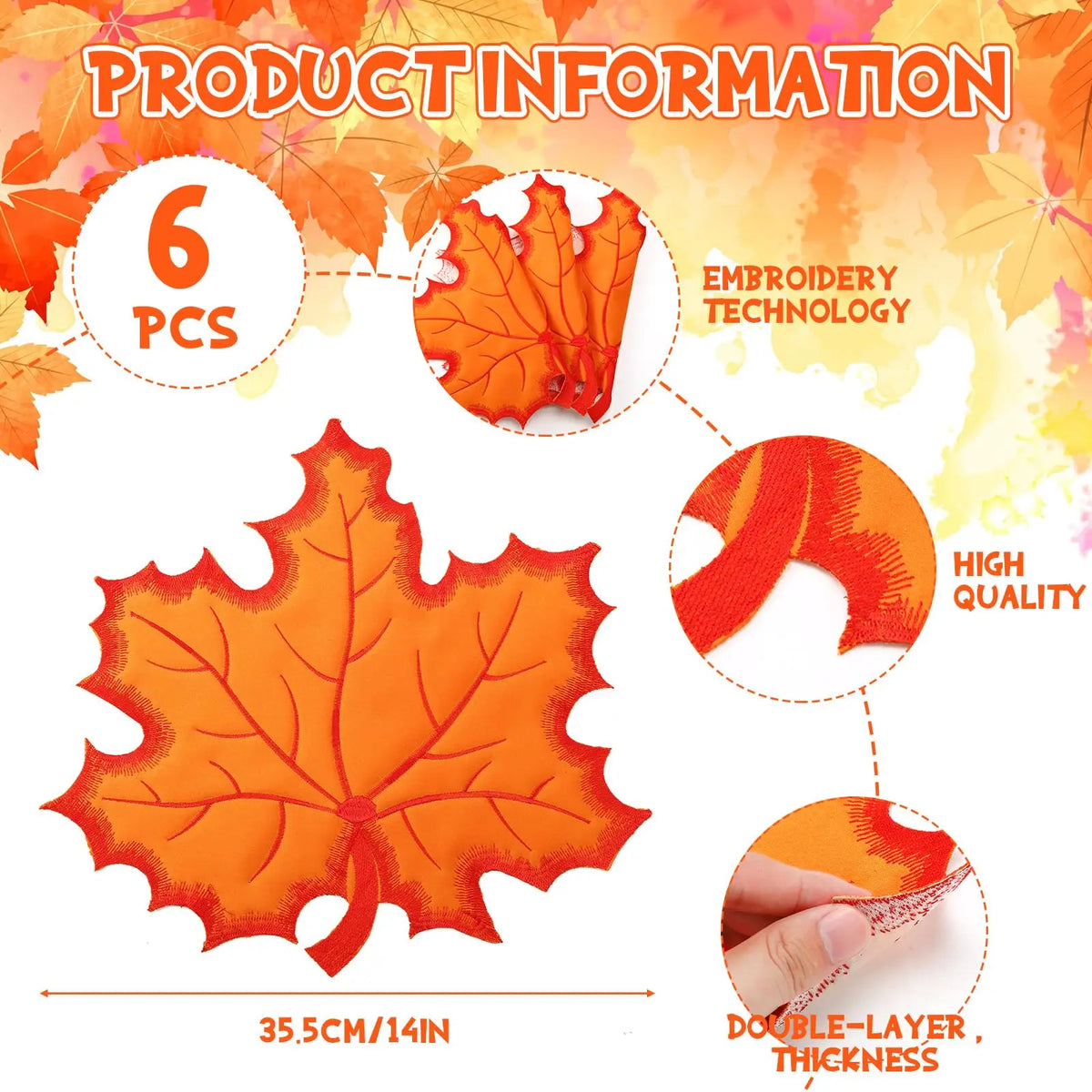serviettes table automnales feuilles d'erable orange rouge respectueuses l'environnement decoration moderne 35.5cm