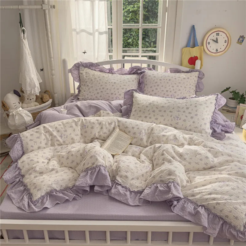 ensemble literie princesse housse couette drap taies oreiller fleurs roses romantique doux