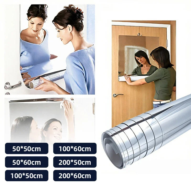 stickers muraux miroir argenté auto adhésif film réfléchi moderne imperméable plastique pet