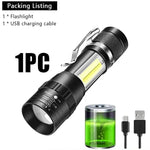 lampe torche rechargeable usb zoomable 10w led camping pêche urgence noire compacte métallique