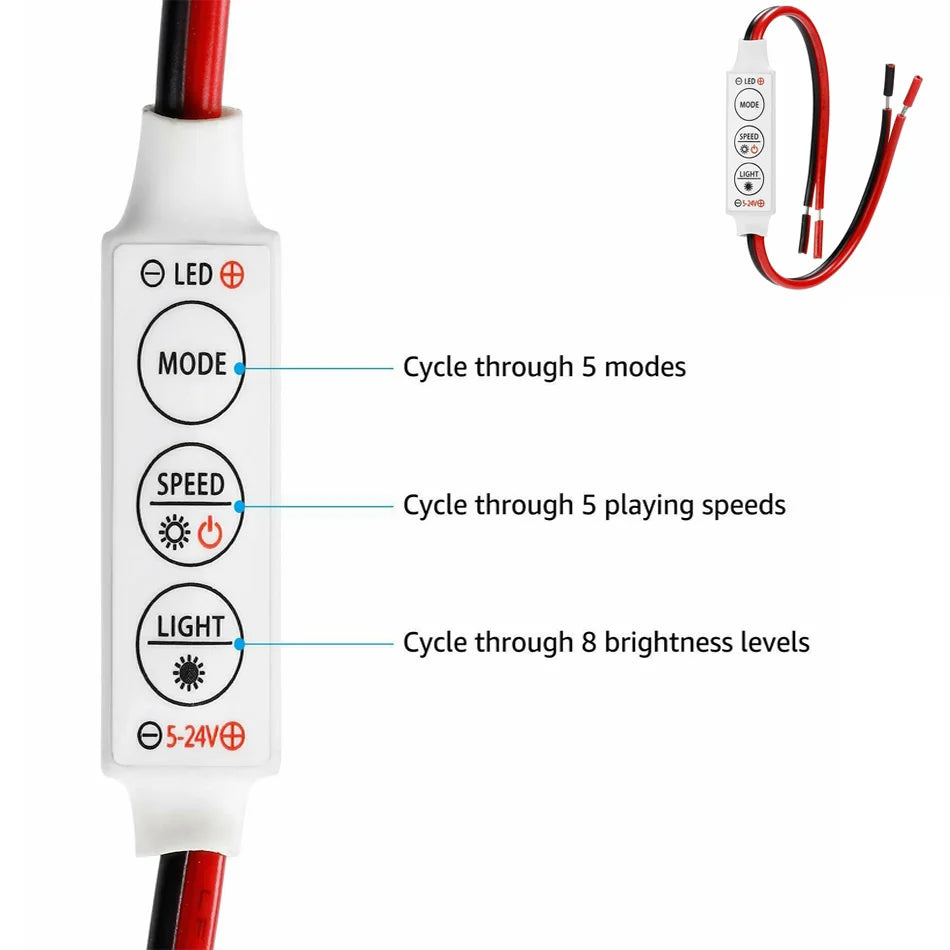 contrôleur led 5v 12v 24v rfb câble rouge noir télécommande rf moderne fonctionnel