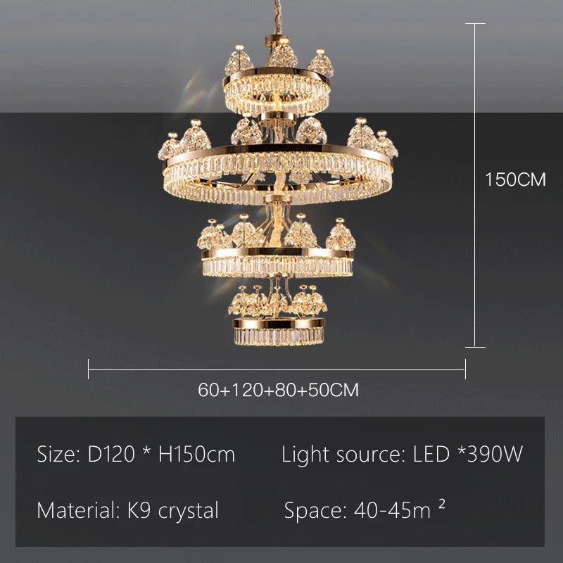 lustre suspendu cristal brillant doré élégant salon chambre 2000 82000 lumens 90 260V