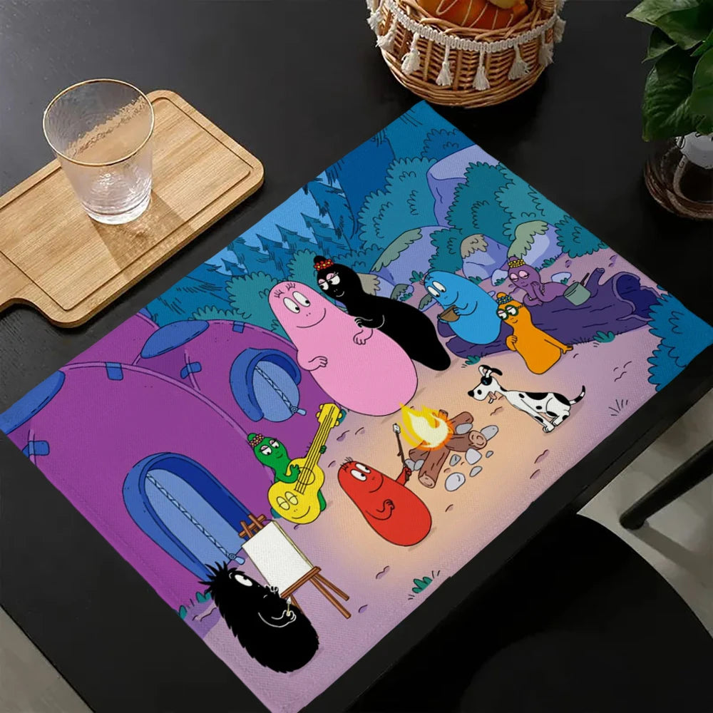 tapis multicolore dessins animés personnages cartoon table maison isolation thermique plats occidentaux