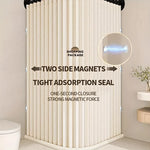rideau douche pliable polyester plissé gris beige moderne opale variable ball hooks aimant sangle