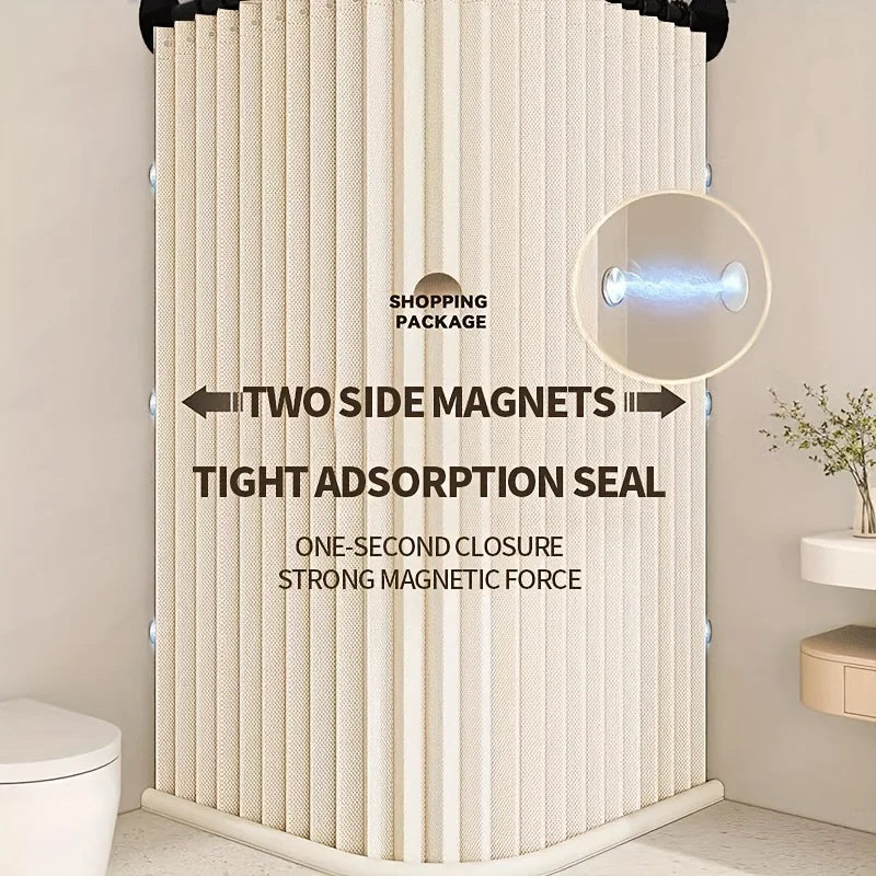 rideau douche pliable polyester plissé gris beige moderne opale variable ball hooks aimant sangle