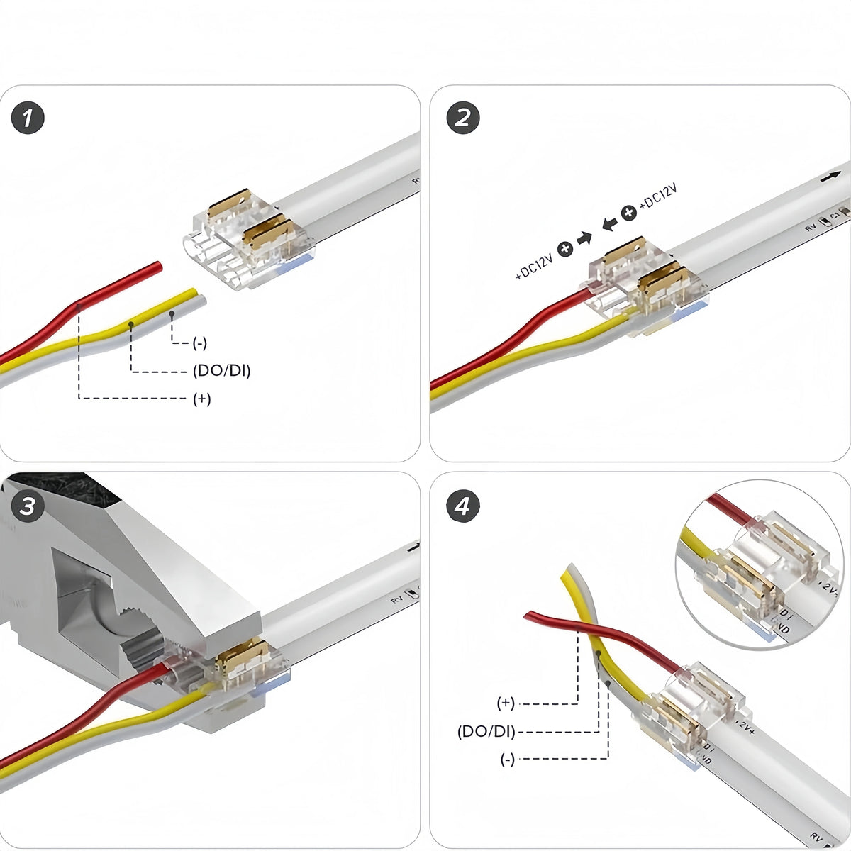 connecteurs led transparent dorés broches 24v moderne technologique 10mm gauche droite