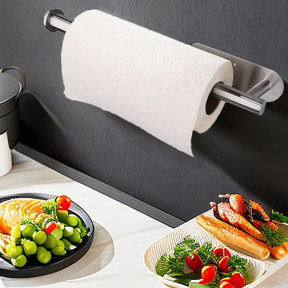 porte serviettes moderne adhésif noir argenté texture papier cuisine salle bain rouleau serviettes