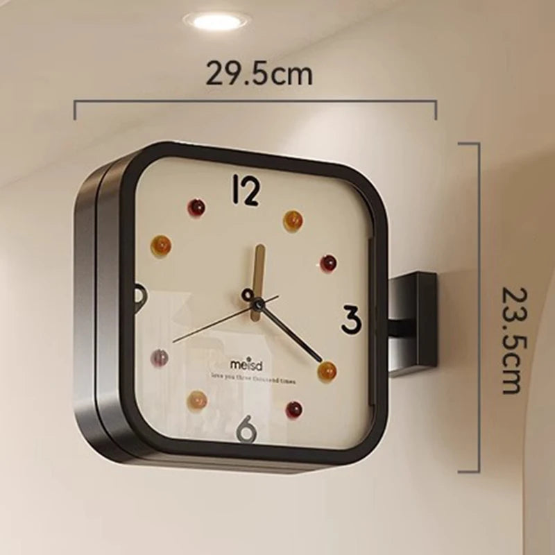horloge murale double face moderne aiguille quartz noir blanc doré aiguilles poteau métallique