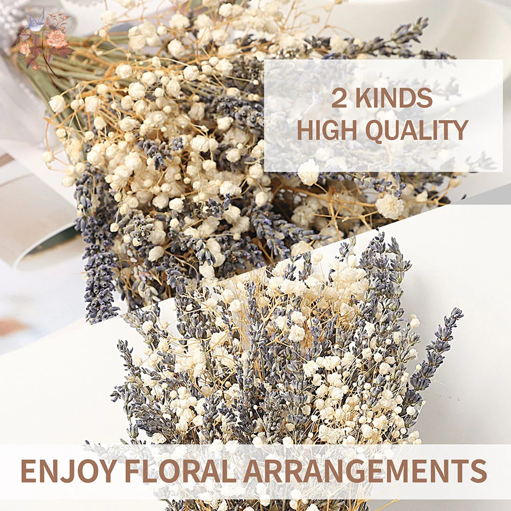 bouquet fleurs séchées lavande gypsophile mixte décoration maison anniversaire mariage violettes blanches boho doux
