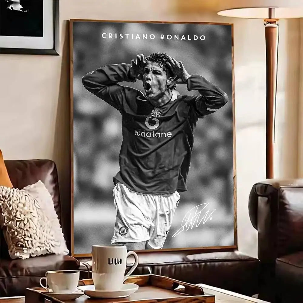 affiche noir blanche photo Ronaldo cadre décoration mur salon chambre réaliste