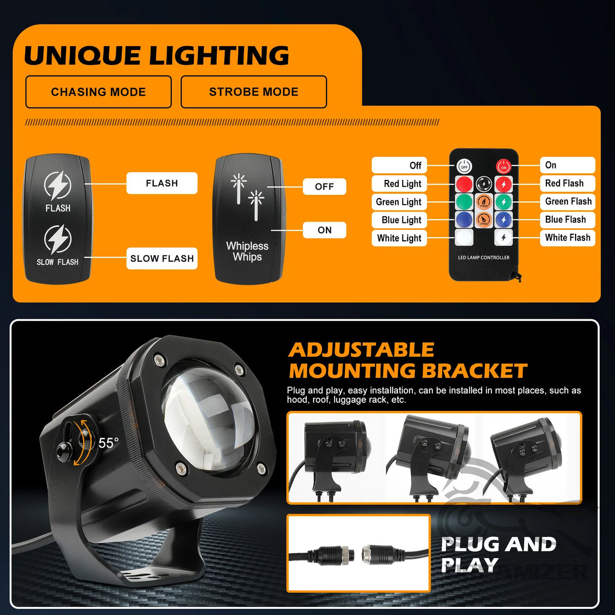 projecteurs led noir modernes contrôle distant interrupteur rotatif fixations lumiere rgbw 12v 24v