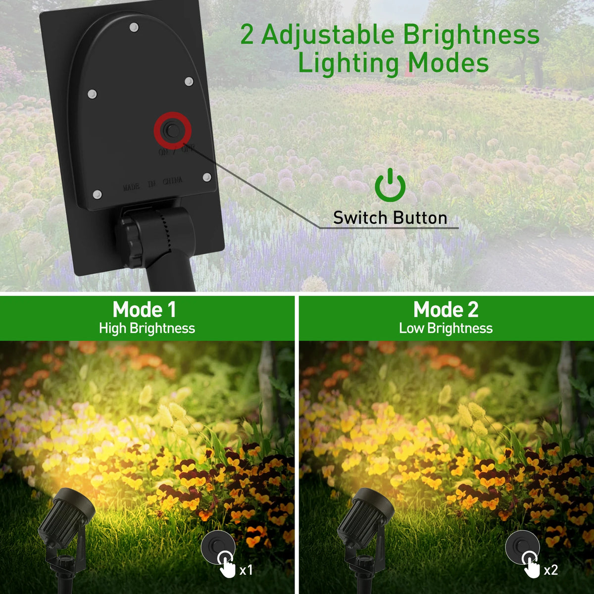 projecteur solaire led moderne noir ip65 résistant autoinstallation 2modes luminosité