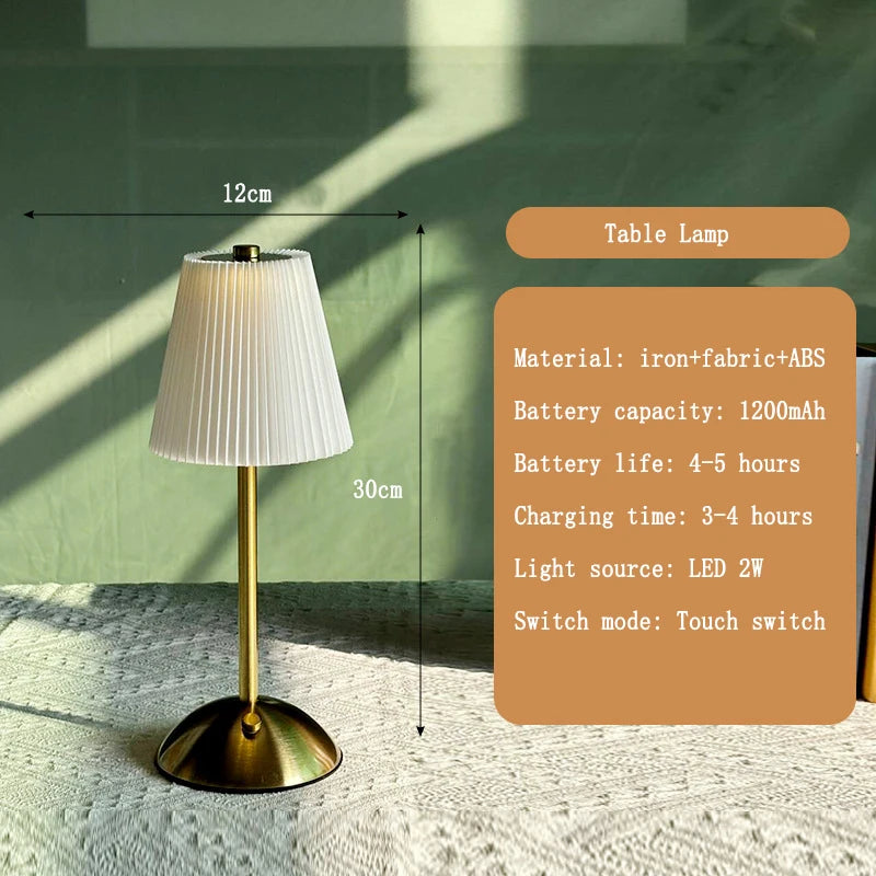 lampe table moderne or noir blanc plissée abat jour rechargeable certifications vde ul rohs