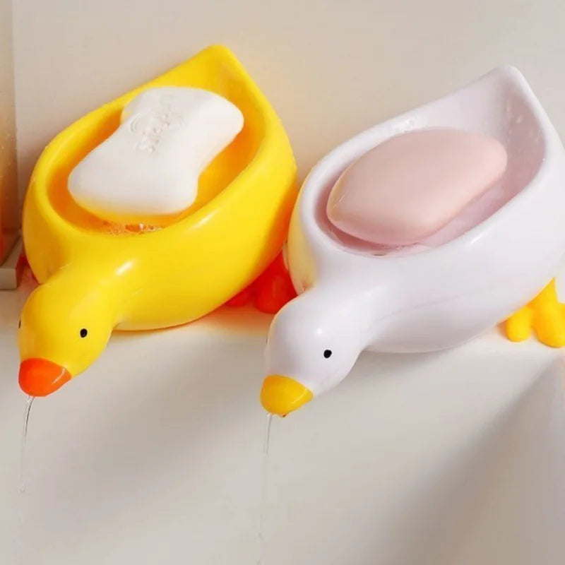 porte savon canard blanc jaune rangement bijoux salle bain support lisse auto drainant multifonctionnel