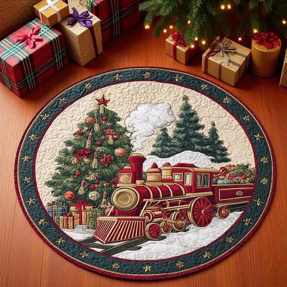 tapis rond noël père noël train pingouins guirlande rouge décoration chambre vinyle sans bpa