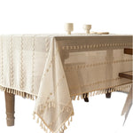 nappe beige clair rayées franges rustique boho chic table salle manger polyester machine
