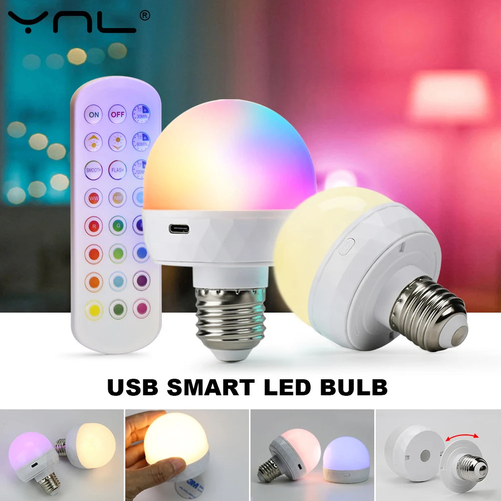 Ampoule LED intelligente USB blanc rose vert télécommande brillante moderne E27