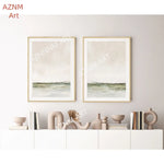 tableau abstrait minimaliste toile beige gris vert vague 40x50cm 30x40cm 20x30cm