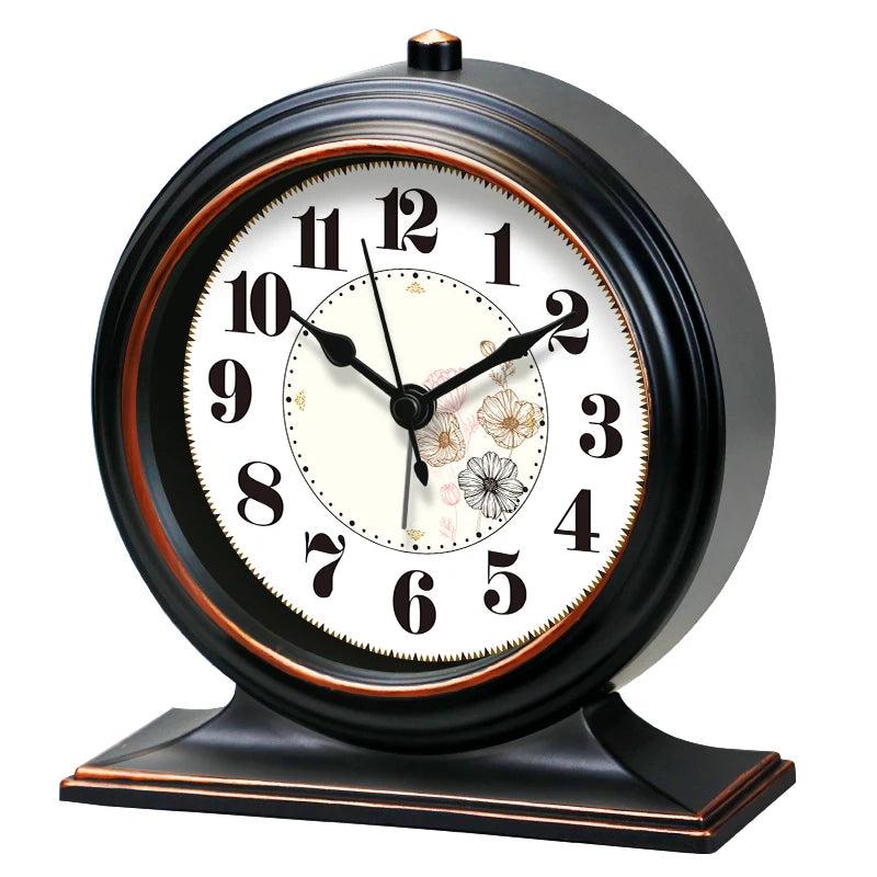 horloge table classique quartz aiguille brun foncé cadre bois chiffres romains transparent verre vintage