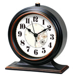 horloge table quartz aiguille classique noir blanc chiffres romains cadre bois opaque chambre salon