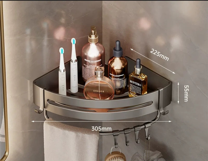 étagère salle bain gris moderne adhésif alliage aluminium poli unique niveau rangement góc