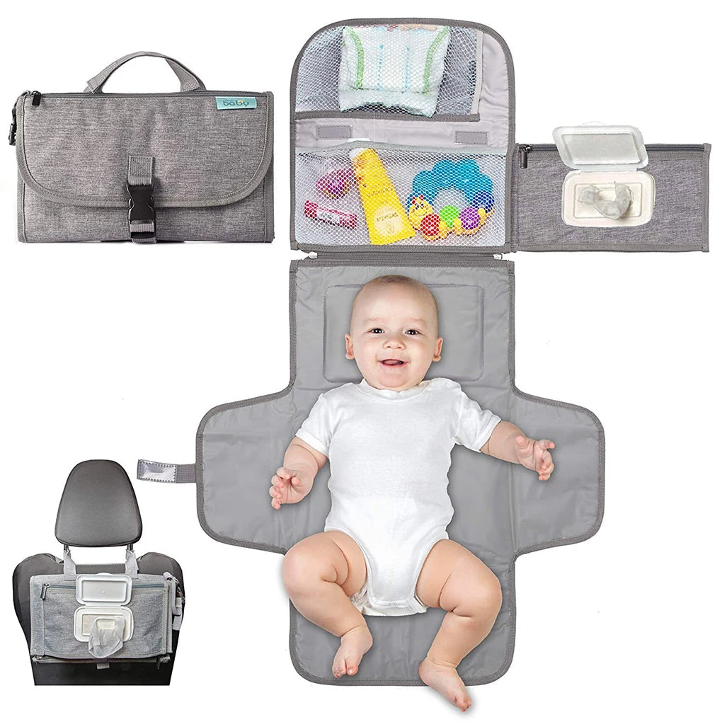 sac main bébé toile beige pratique coussin changement coussin voyage pochettes lingettes portable moderne