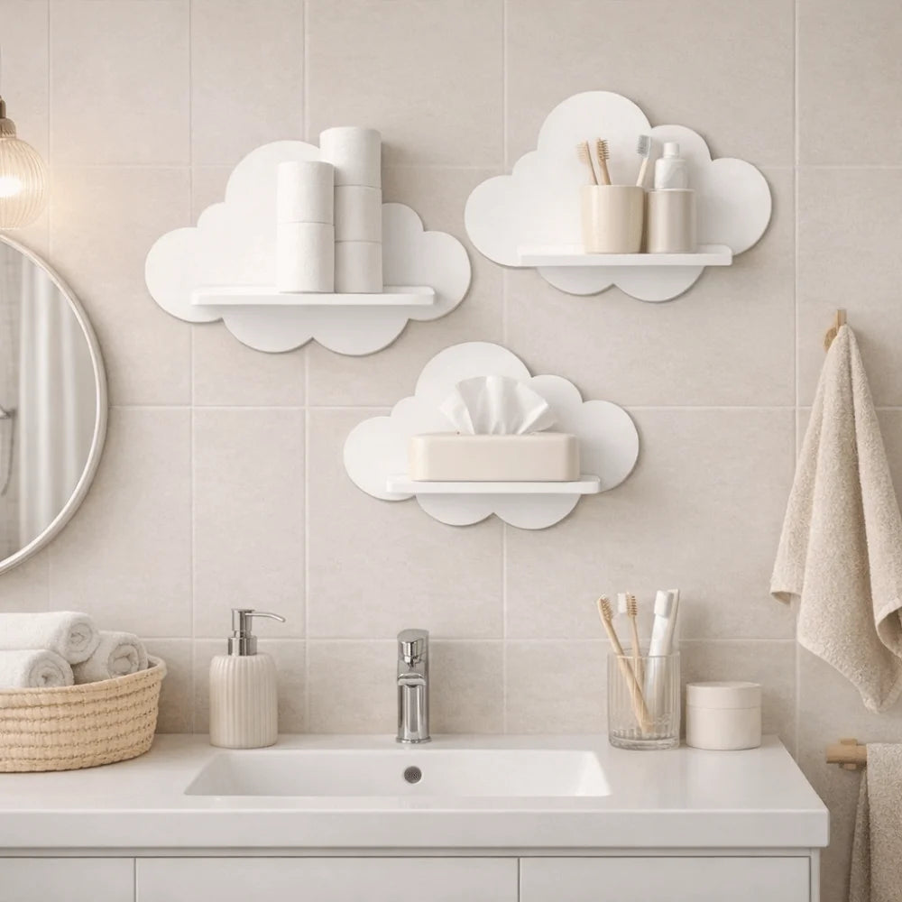 étagères murales nuage blanches minimalistes adhésives bois chambre salon