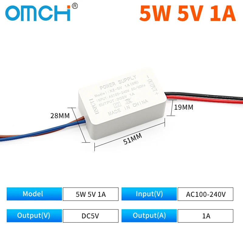 transformateur puissance blanc 5w 12w 24w ac100 240v dc5v 12v câbles couleur moderne compact